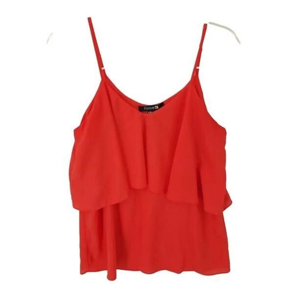 Forever 21 Coral Mixed Fabric Sleeveless Tiered Tank Top MED - Picture 2 of 9